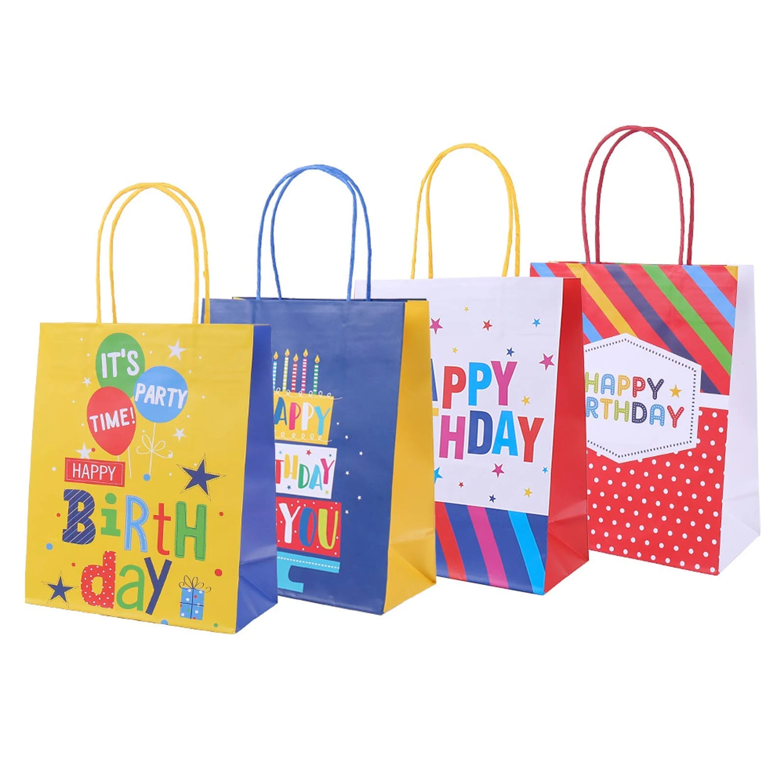 Bolsas de regalo grandes para cumpleaños, surtido de 4 estilos patrones, bolsas de papel para niños, paquete de 12(10 "x 8,2" x 3,9 ")|Envoltorios y bolsas de regalo| - AliExpress