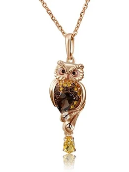 

Yuz platinum owl pendant with quartz and citrine Red Gold