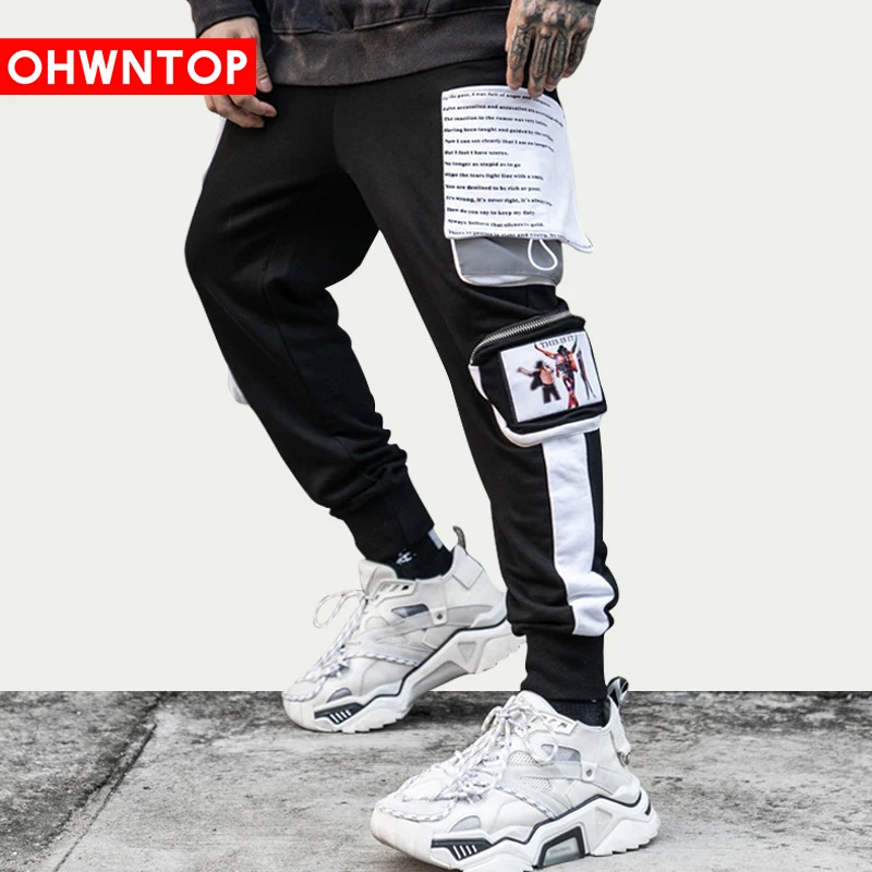 

Hip Hop Joggers Pants 3M Reflective Cargo Pants Men Harajuku Pockets Patchwork Trousers Casual Streetwear Men Joggers Sweatpants