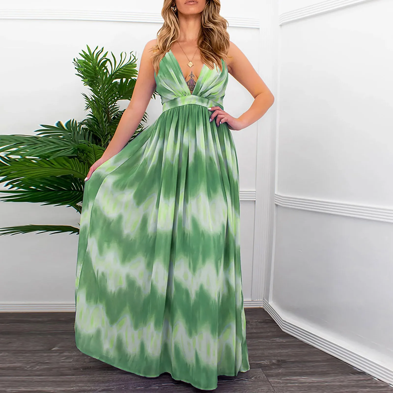 2021 Fashion summer women's Printed V-neck Dress Vintage Split Dress Sexy Ladies Long Dress With Suspenders Beach Vestido Mujer 2