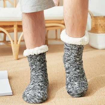 Accueil Chaussettes en coton Plus pais pour hommes chaussures d hiver chaudes pour chambre coucher chaussettes
