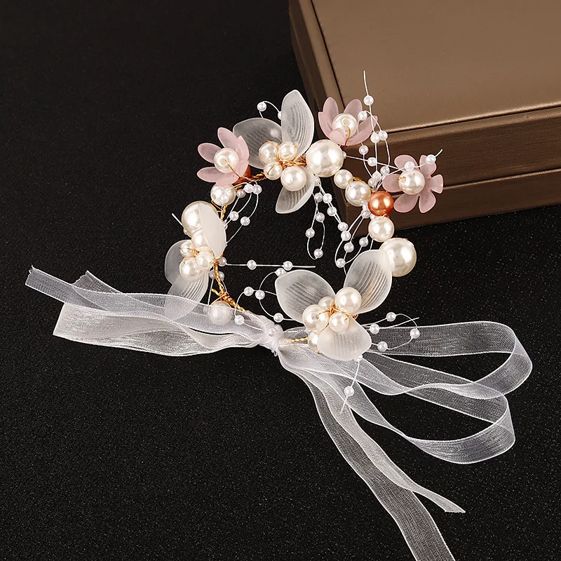 Fashion Pearl Wrist Flower For Girls Bridesmaid Wedding Lace-up Hand Flower Bridal Prom Accessories Dancing Party Decor ML pearl wrist flower