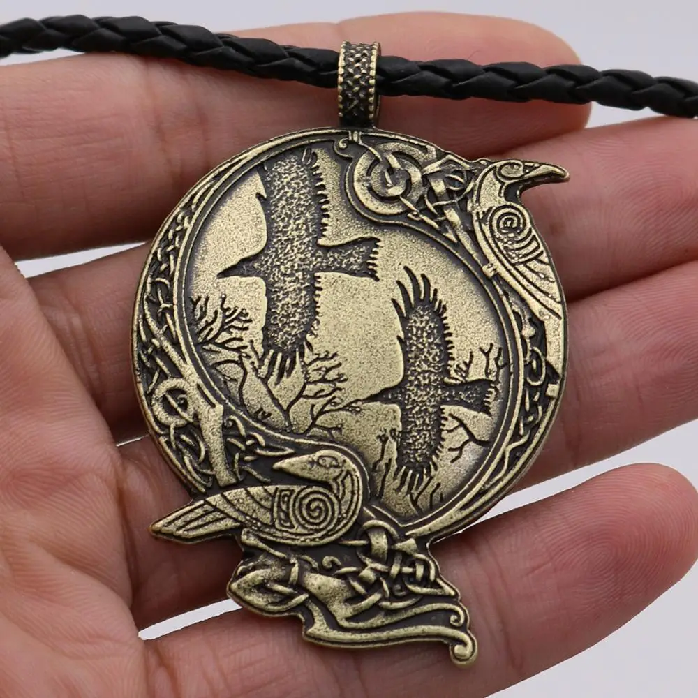 1pc Silver Viking Pentagram Crow Odin Necklace Jewelry Retro For Men Amulet Gift 