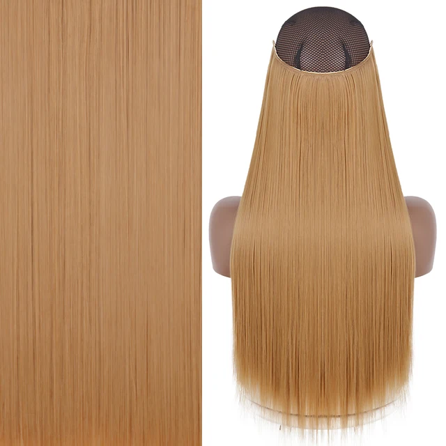 Synthetic No Clip Invisible Wire Hair Extensions Straight Natural Black Blonde One Piece False Hairpiece Halo Hair Extension Z-27