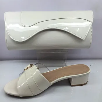 

Newest White Medium Heel Shoes And Bag Set African Slip-on Shoes With Handbag Set GY47 Heel Height 4CM