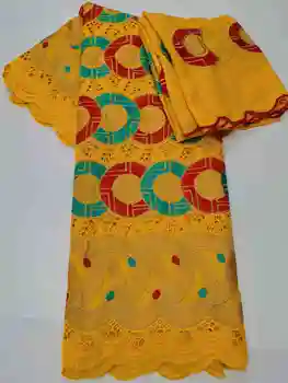 

Hot Selling Fashion African Dry Lace 100% Cotton Yellow Swiss Voile Lace In Switzerland High Quality Lace Dubai Fabric 5+2Yards