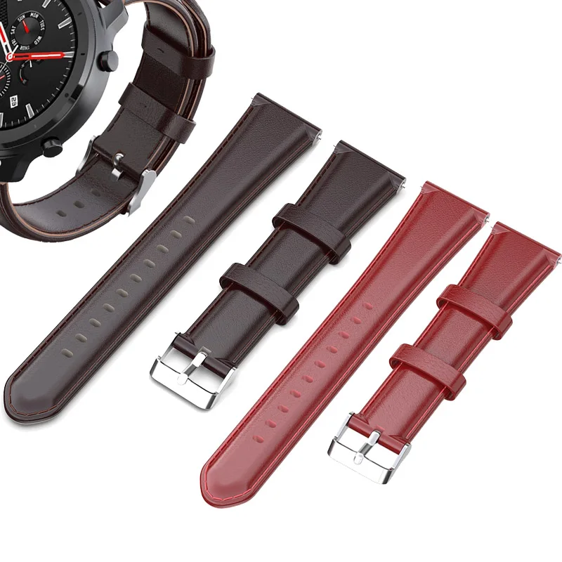 Amazfit GTR 47mm Adjustable Leather Buckle Strap Watchband Smartwatch Replacement Part Width 22mm Cowhide Wrist Belt