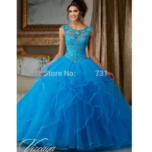 Синий Бальные платья бальное платье из тюля с коротким рукавом бисером кристаллы дешевые милые 16 платья