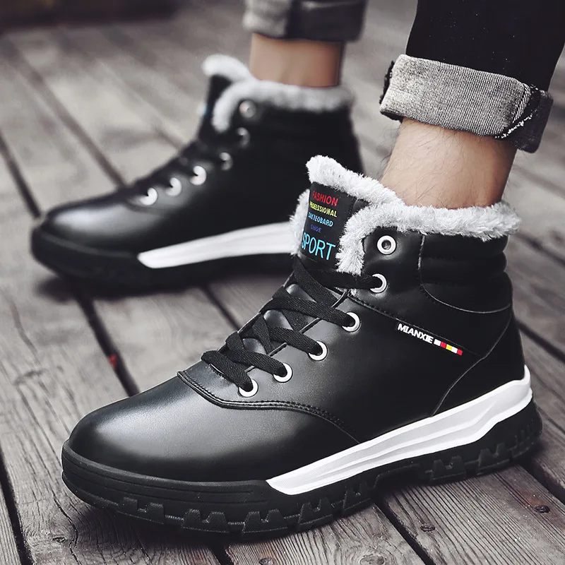 

Winter Boots Plush Warm Men's Waterproof Snow Boots Cold Man Leather Cotton Shoes Retro Sneakers Hiking Shoes Outdoor Work Shoes