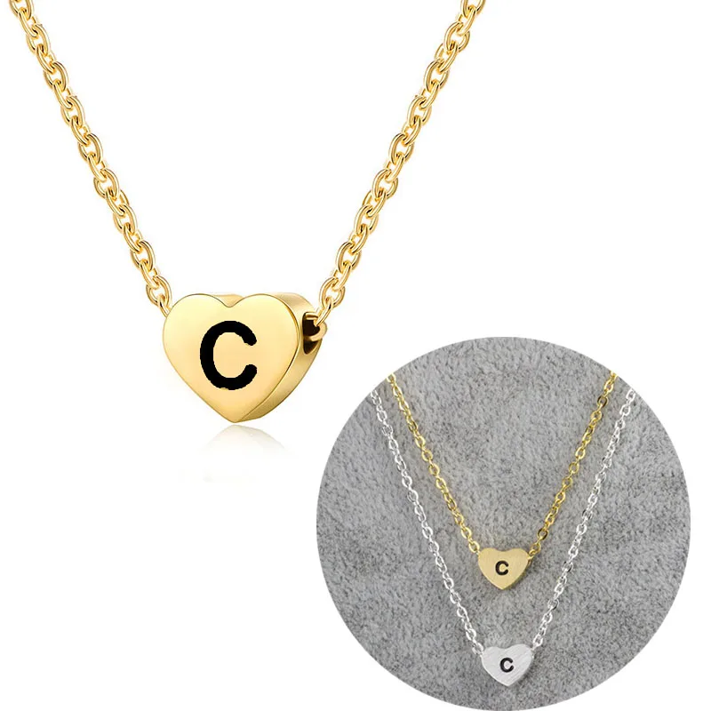 2020 The Newest Gold Silver Heart Lower case letters Name Choker Stainless Steel Pendant Necklace Gift for Women Kids Jewelry | Украшения и