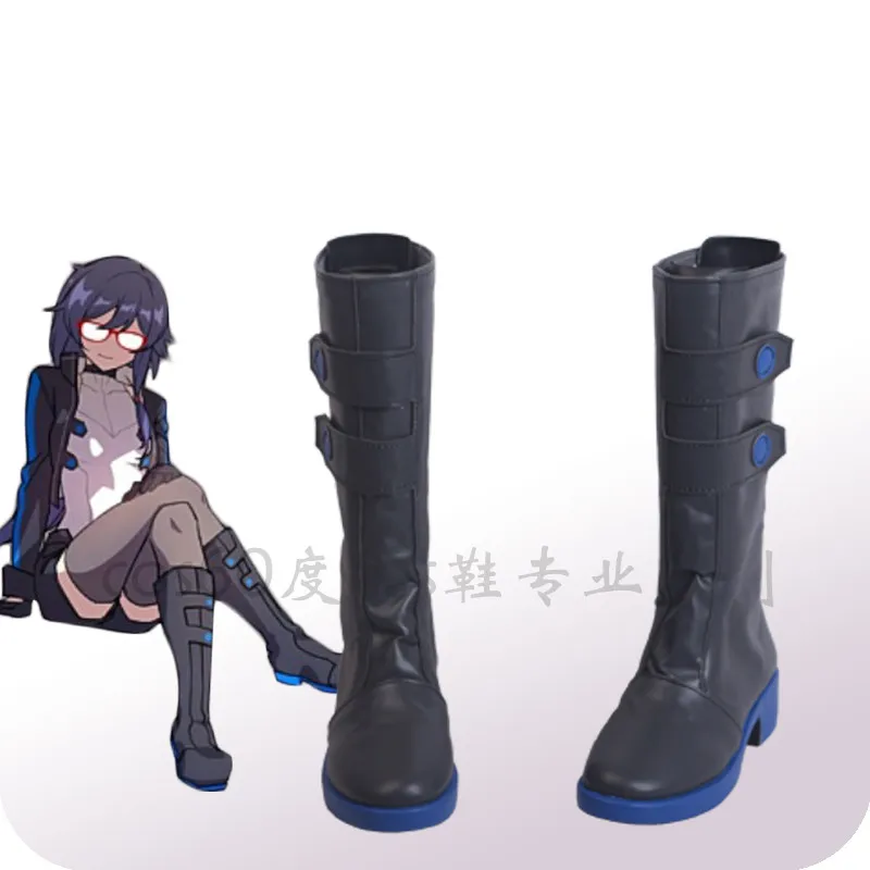 Черные ботинки для косплея Honkai Impact 3 Fuka; обувь с рисунком в стиле аниме; черные женские высокие сапоги для косплея