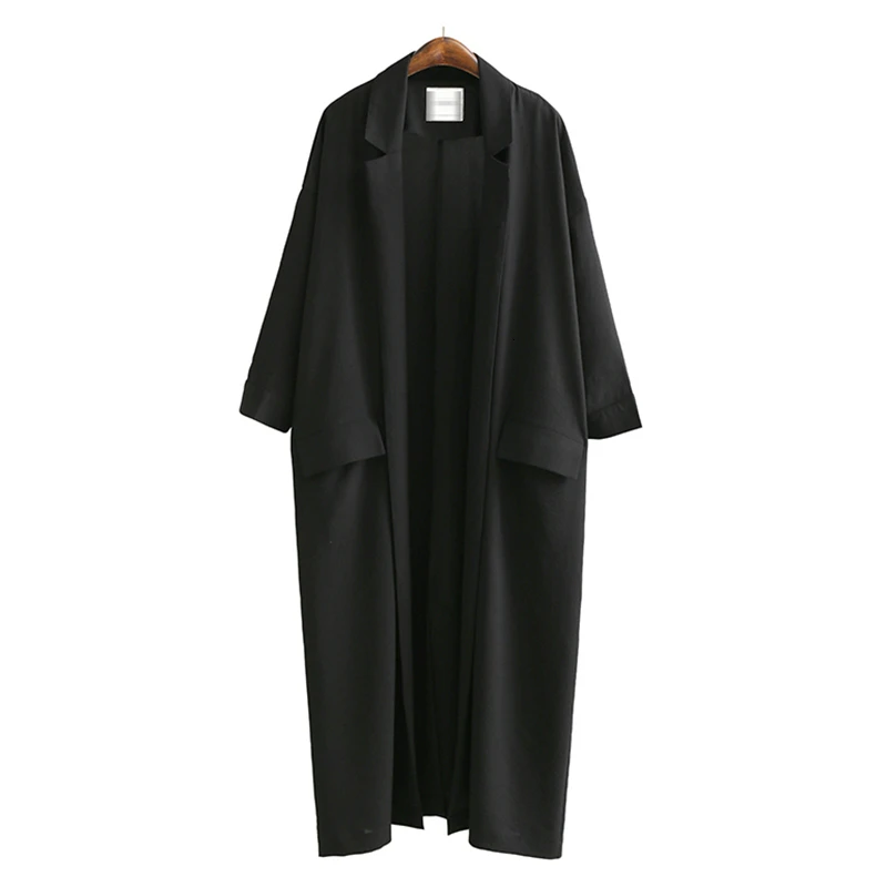 

[EWQ] Loose Women's Windbreaker 2020 Spring Autumn Casual Turn-down Collar Pockets Black Thin Coat Jacket Female Outwear U370