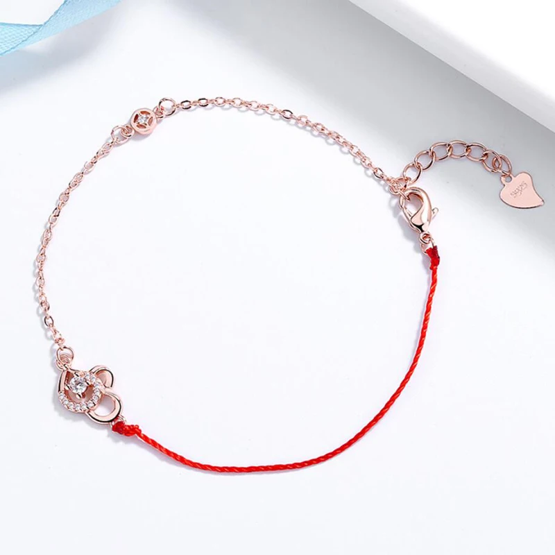 Стерлингового серебра 925 Браслеты для Для женщин Китайский Стиль мышь из зодиака женские ювелирные изделия Красный веревочный браслет девушка мода Подарки на год