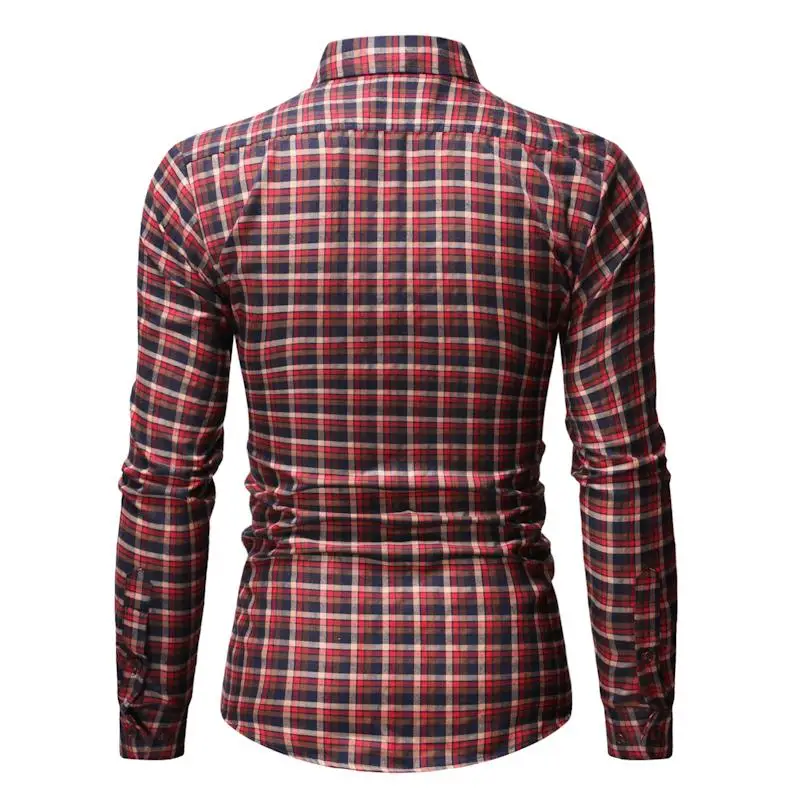 Платье социальные рубашки для Для мужчин проверьте Slim fit узоров сетки Для мужчин рубашки в клетку оставаться коричневая Блузка Новая мужская обувь