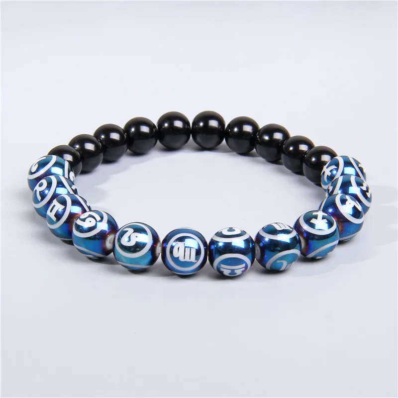 

Twelve constellation onyx Zodiac beads bracelet Women Men Gemini Aries Libra charm bracelet jewelry for male female dropshipping