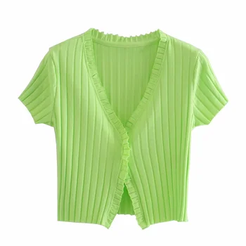 

2020 Summer Women's New Style V-neck Short Sleeve Temperament Sexy Slim Thin Cardigan One Button Short Navel Knit