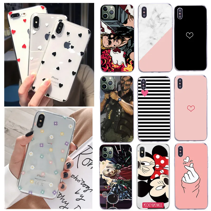 Силиконовые чехлы для телефонов iPhone 7 XR 11 Pro цветные сердечки 5 SE 6 6s 8 Plus X XS Max мягкая