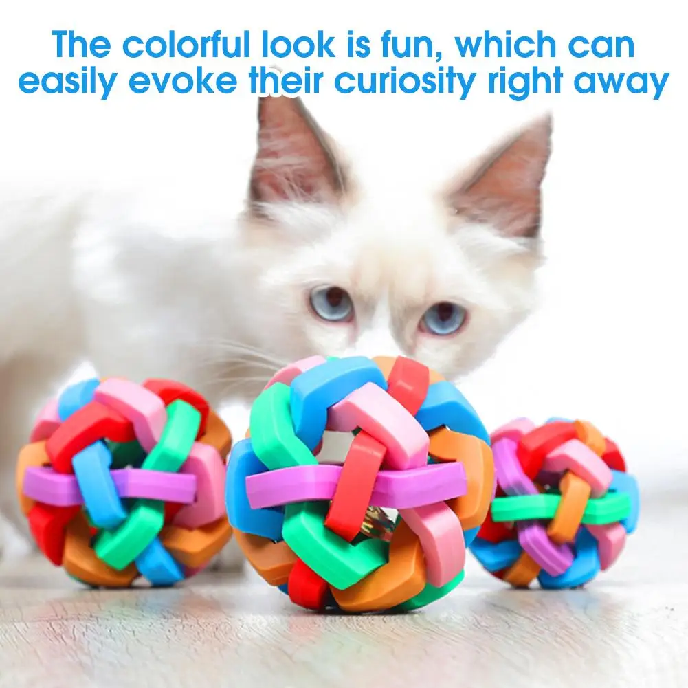 Colorful Pet Cat Ball Toy with Bell TPR Bite Resistant Ball Cat Kitten