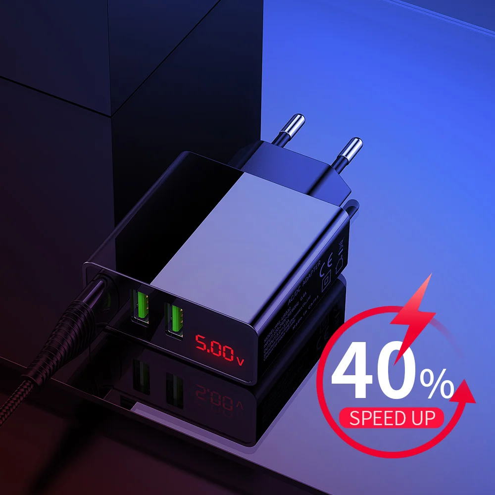 

LED Display EU US 3 Port USB Charger 3A Mobile Phone USB Charger Fast Charging Wall Charger For iPhone Xiaomi Charging adapter