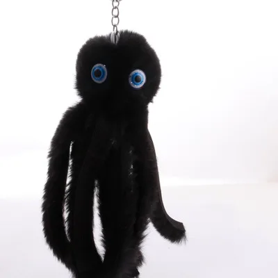ZG милый Cthulhu Осьминог помпон брелок мягкая игрушка брелок шарик из искусственного кроличьего меха женская сумка для автомобиля помпон брелок для ключей помпон - Цвет: black