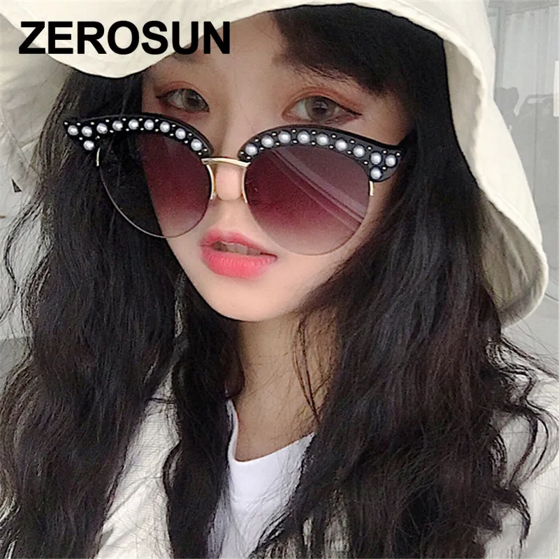 Zerosun кошачий глаз солнцезащитные очки женские жемчужные солнцезащитные очки для женщин Кошачий глаз полуоправы градиентные винтажные оттенки
