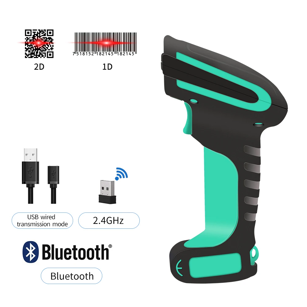 1D 2D Ручной USB проводной Bluetooth беспроводной сканер штрих кода промышленного класса