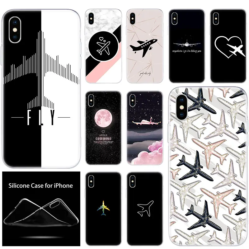 

Soft Silicone Phone Case aircraft Airplane fly travel in the Sky for Apple iPhone 11 Pro XS Max X XR 6 6S 7 8 Plus 5 5S SE Cover