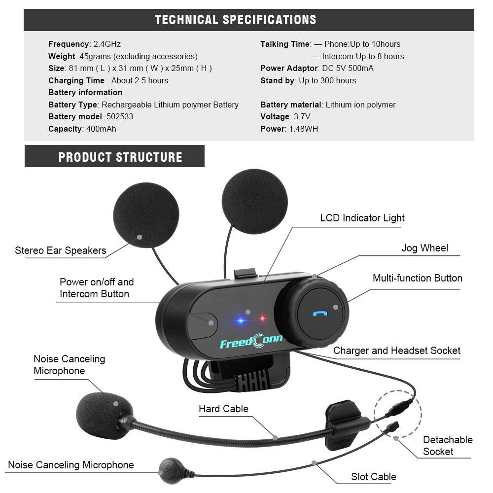 FreedConn TCOM-FM  ,   , T-COM VB 2 ̴ , BT  , 