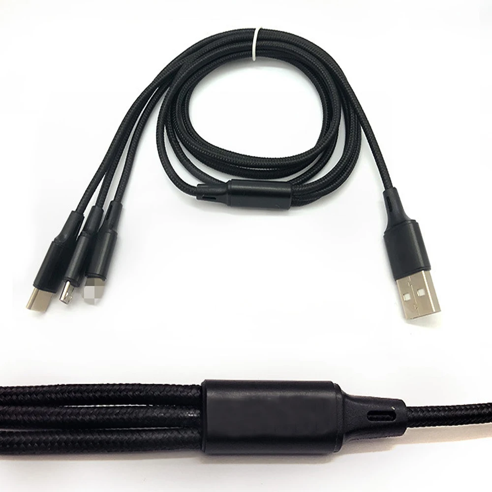 3 в 1 Micro USB кабель для IPhone type-C+ Micro USB кабель для зарядки мобильного телефона Android для IPhone IPad смартфон - Цвет: Черный