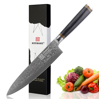 

KEEMAKE 8" Chef Knife Japanese Damascus AUS-10 Steel Blade Kitchen Knives Color Wood +Resin Handle Sharp Meat Cut Cooking Tools