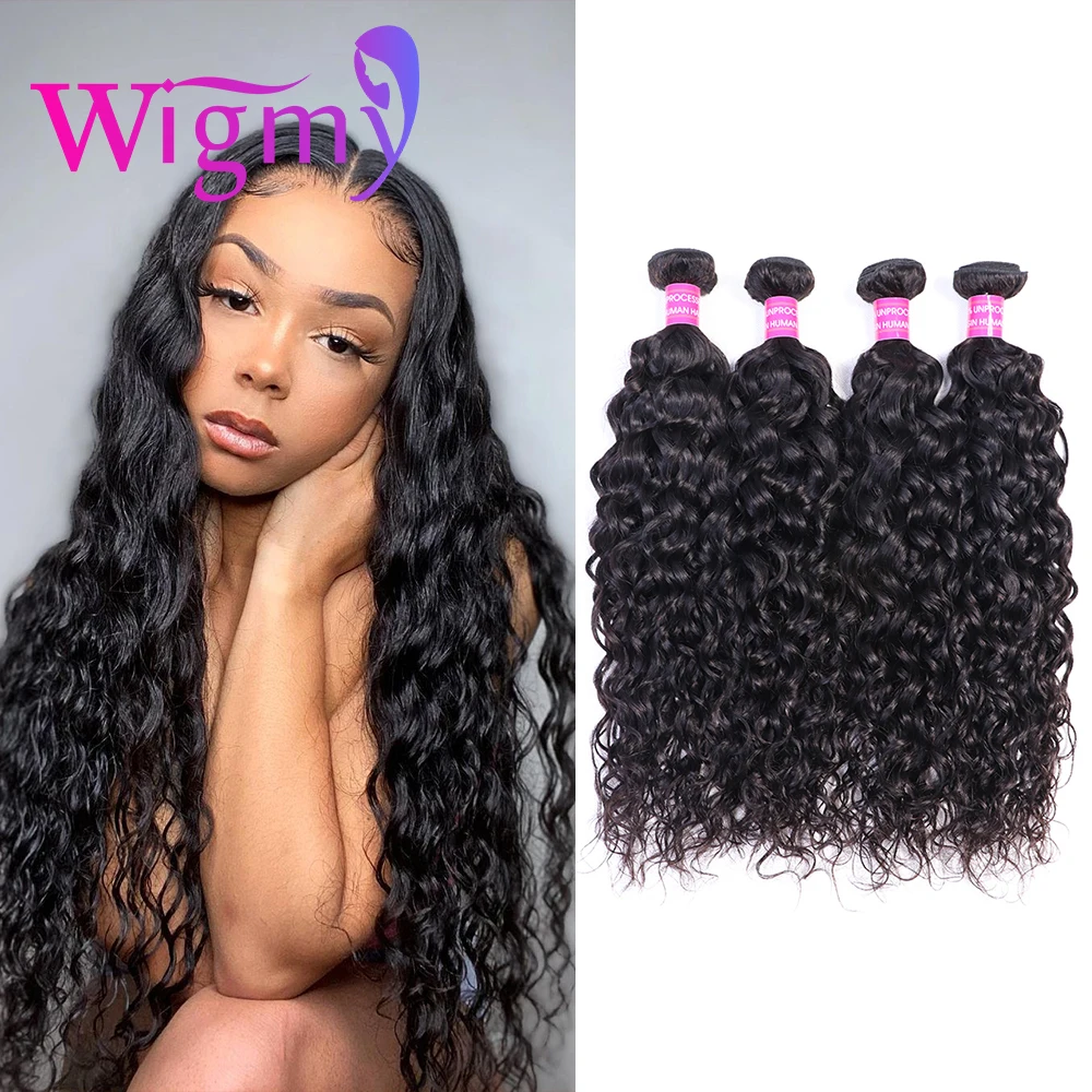 

Wigmy Brazilian Water Wave Human Hair 4 Bundles Unprocessed Curly Remy Hair Bundles Wet and Wavy Natural Color