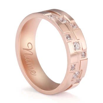 

Personalized Custom Name Wedding Engagement Love Rose Gold Color Stainless Steel Zircon Finger Ring Gift For Woman Man Jewelry
