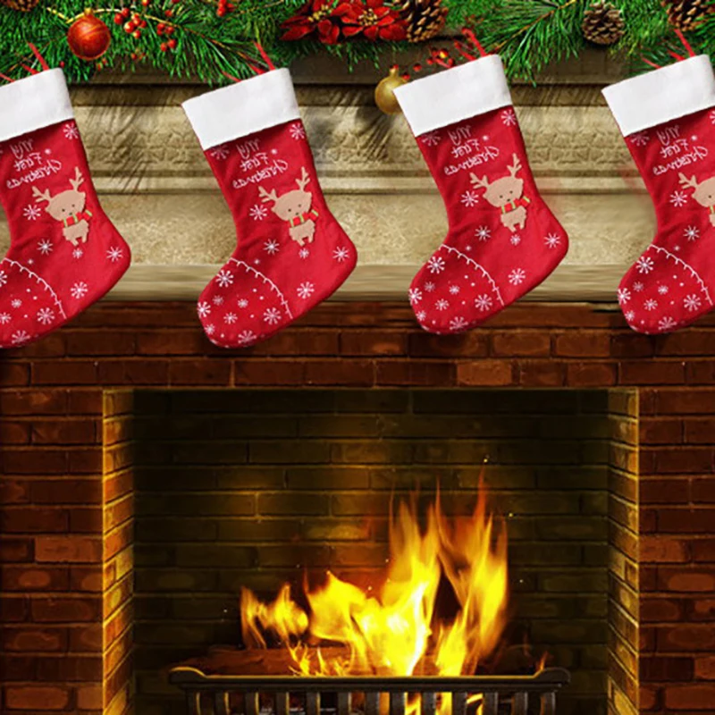 Большой 1 шт. рождественские чулки Подарочная ткань с Санта-Клаусом и оленем носки Рождественский милый мешок для подарков для детей камин украшения для рождественской елки