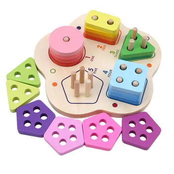 

Children New Wooden Toy Geometric Colorful Cognition Digital Set Columns Early Education Toys Building Blocks