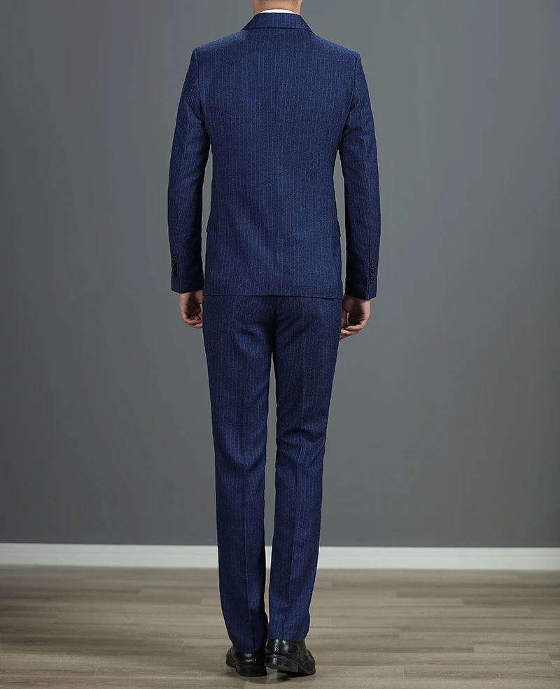 Description Picture 5 of item(Jacket + Vest + Pants) Mens Double-breasted Suit Fashion Groom Wedding Dress High-end Party Business Striped Slim Suit 3Pcs Set