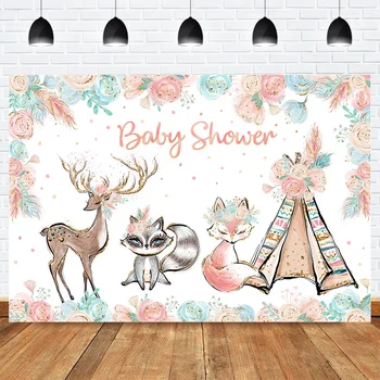 

Wild Baby Shower Photo Background Photo Studio Floral Animal Newborn Photography Backdrop Jungle Tent Elk Fox Squirrel Photocall