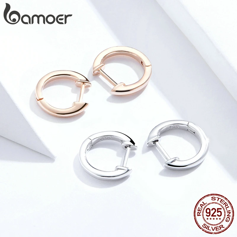 Женские серьги кольца bamoer Обручи из настоящего серебра 925 пробы 2 цвета крошечные