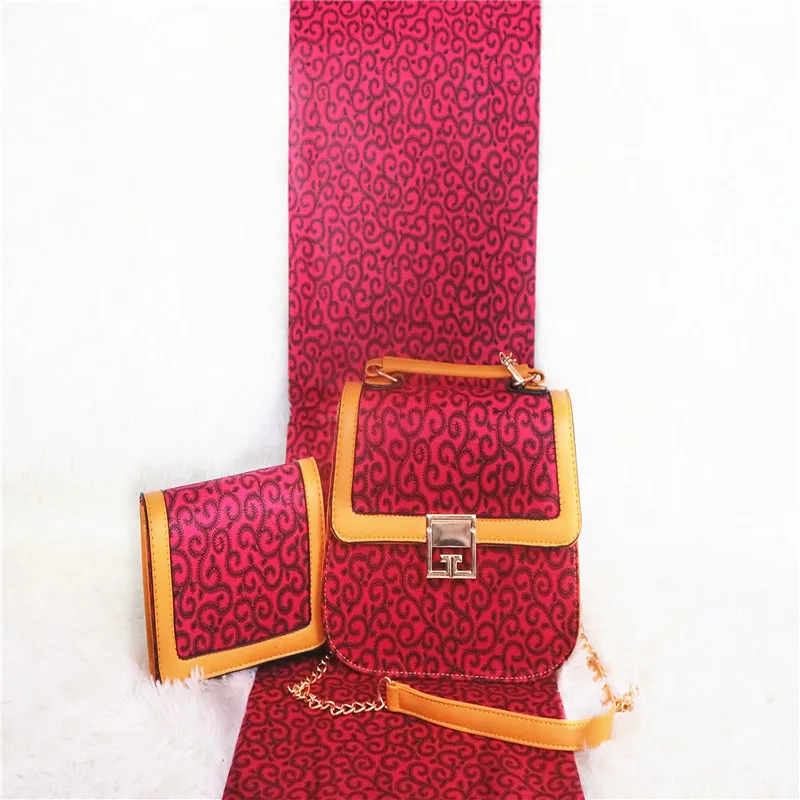 

2019 Latest African Print Wax Handbag And Fabric Set High Quality Ladies Bag With Real Dutch Wax Fabric Sets For Party