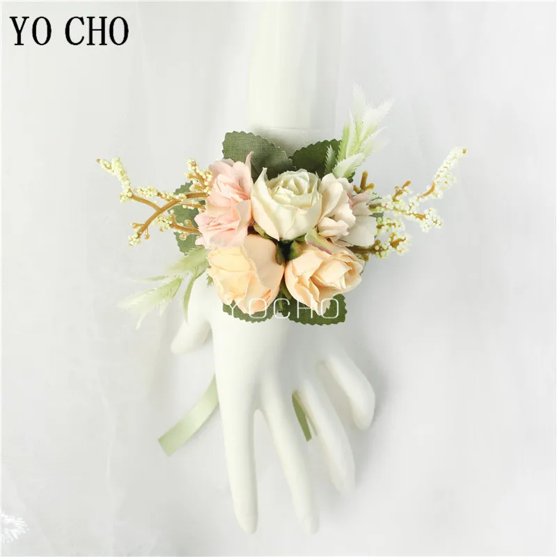 Yo Cho Boutonniere Polso Bouquet di Nozze Della Damigella D'onore Del Braccialetto di Seta Del Fiore Della Rosa di Promenade Del Partito Della Ragazza da Polso Corpetto Boutonniere di Cerimonia Nuziale