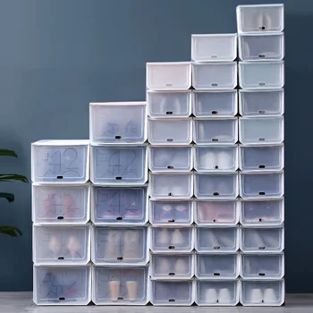

Shoes Organizer Drawer Shoe Storage Box Transparent Plastic Large Shoe Cabinet Covered Stackable Shoes Box Drawer Organizer