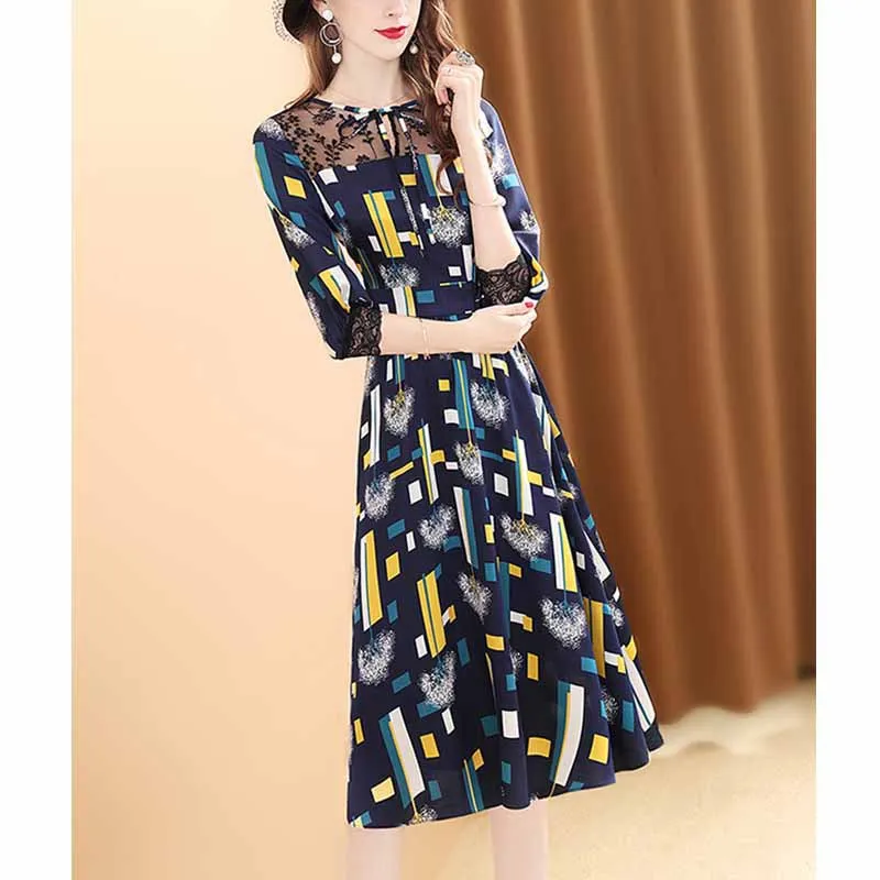 

Floral Printed Dress 2019 Spring Clothing New Style Women's Lace Joint Mid-length Elegant Slimming Fashion A- line Skirt Burst