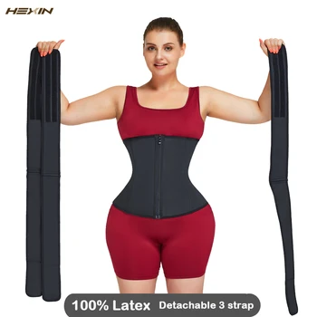 

HEXIN Latex Waist Trainer Corset Detachable 3 Belt Body Shaper Modeling Strap 7 Steel Boned fajas colombianas Waist Cincher
