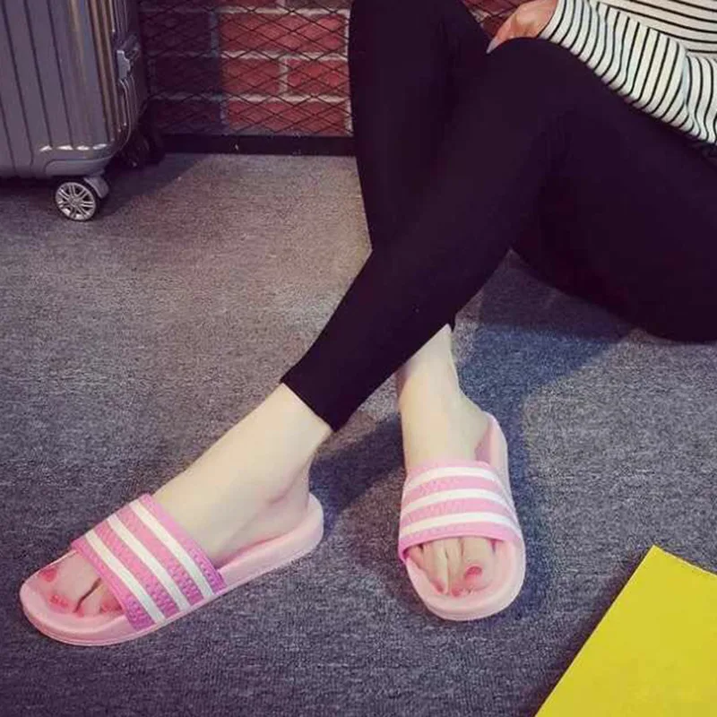 

2019 Summer New Style Girl'S Sandals Anti-slip Stripes Slipper Couples Home Bathroom Slippers Women's