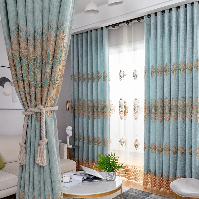 

Living room curtain finished high-grade atmosphere new perforated transparent European simple bedroom custom insulation curtains