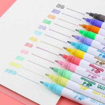 

12 Magic Double Lines Art Markers Pen Out Line Pen Fine Liner Marker Fineliner Calligraphy Lettering Pen Color Scrapbooking Pens