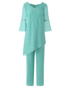 

SOLOVEDRESS Crystals Beading Sequin 2 Two Pieces High-Low Mother Of the Bride Dress Pants Suit For Wedding Party Groom SL-M20