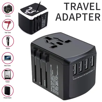 

Universal Power Travel Adapter Worldwide International Power Adaptor with Smart 2.4A 4 USB Charger European UK US Converter Plug