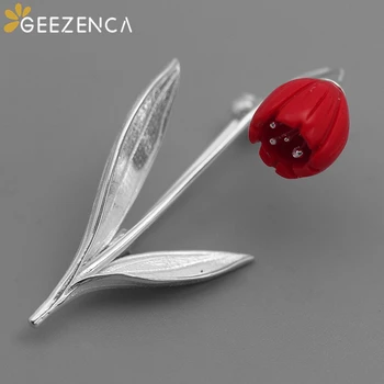 

S925 Silver White Crystal Red Coral Lily Of The Valley Orchid Brooches Fine Jewelry For Women Original Design Trendy Brooch Gift