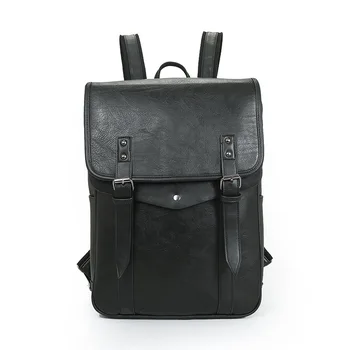 

New Korean Style PU Leather Backpack Retro Fashion Large Capacity Men's Travel Backpack Computer Bag
