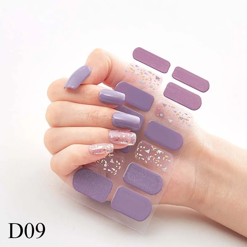 

14tips/sheet Purple Fashion Color Nail Sticker French Full Nail Wraps Nail Polish Sticker Nail Art D09